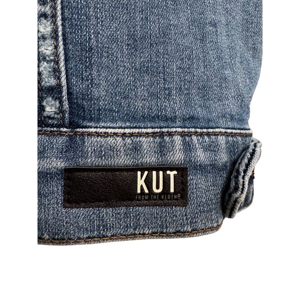 NWT Kut From The Kloth Womens Distressed Blue Denim Jacket S Classic Button Fron - Picture 10 of 12